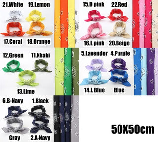 50cm, 60cm Paisley Bandana Cotton Handkerchief Scarf Hair Band Headband