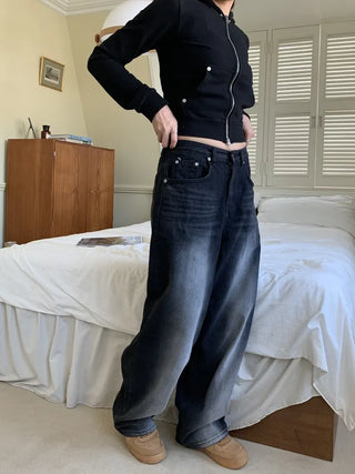 Vintage Eyelet Two-Way Zipper Crop Hoodie