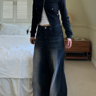 Vintage Eyelet Two-Way Zipper Crop Hoodie