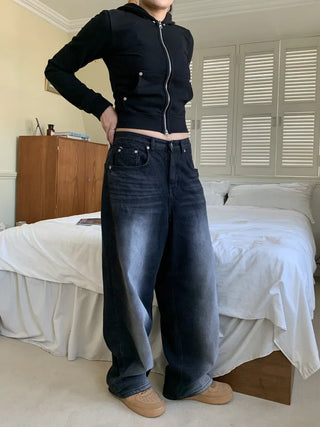 Vintage Eyelet Two-Way Zipper Crop Hoodie