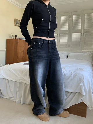 Vintage Eyelet Two-Way Zipper Crop Hoodie