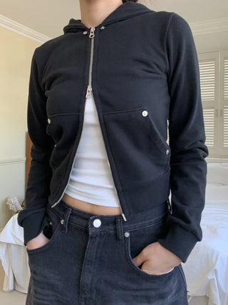 Vintage Eyelet Two-Way Zipper Crop Hoodie