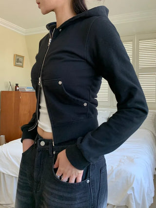 Vintage Eyelet Two-Way Zipper Crop Hoodie