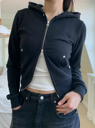 Vintage Eyelet Two-Way Zipper Crop Hoodie