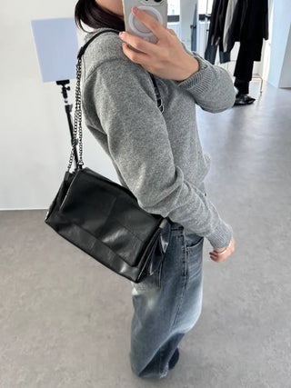 Square Metal Silver Chain Folder Shoulder Bag