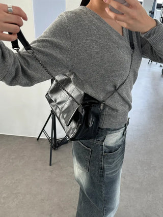 Square Metal Silver Chain Folder Shoulder Bag