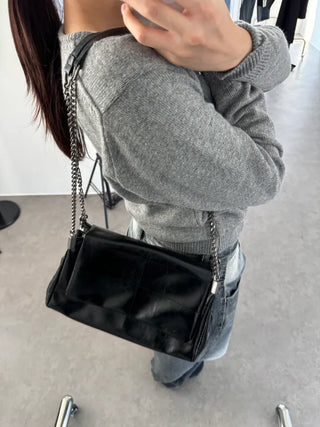 Square Metal Silver Chain Folder Shoulder Bag