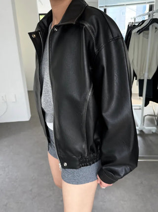Washed leather jacket, washed vintage garments leather blouson jumper