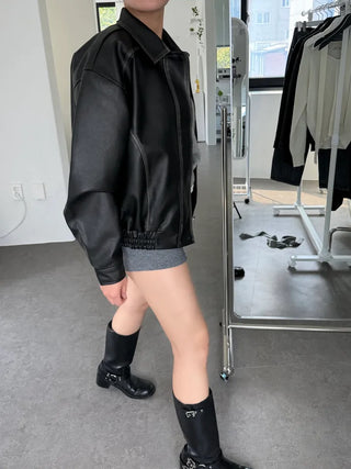 Washed leather jacket, washed vintage garments leather blouson jumper