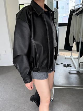 Washed leather jacket, washed vintage garments leather blouson jumper