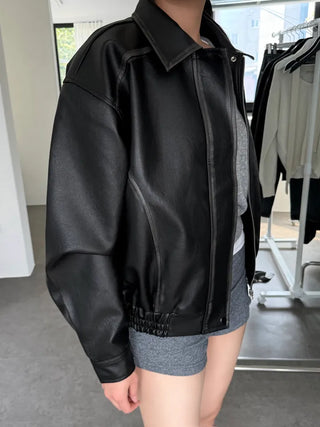 Washed leather jacket, washed vintage garments leather blouson jumper