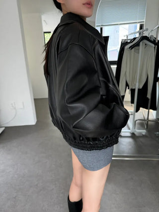 Washed leather jacket, washed vintage garments leather blouson jumper