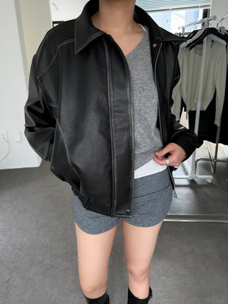 Washed leather jacket, washed vintage garments leather blouson jumper
