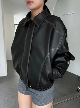 Washed leather jacket, washed vintage garments leather blouson jumper
