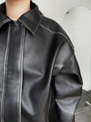 Washed leather jacket, washed vintage garments leather blouson jumper