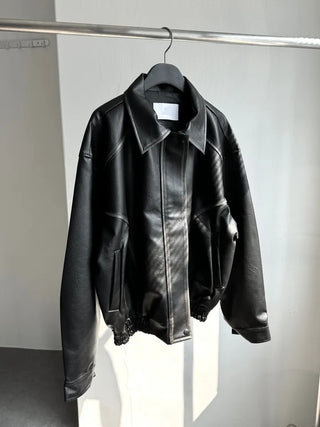 Washed leather jacket, washed vintage garments leather blouson jumper