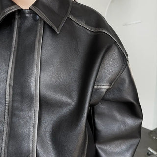 Washed leather jacket, washed vintage garments leather blouson jumper