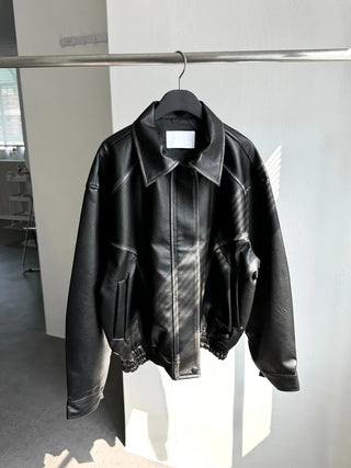 Washed leather jacket, washed vintage garments leather blouson jumper