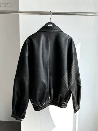 Washed leather jacket, washed vintage garments leather blouson jumper