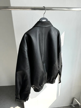 Washed leather jacket, washed vintage garments leather blouson jumper