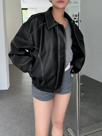 Washed leather jacket, washed vintage garments leather blouson jumper