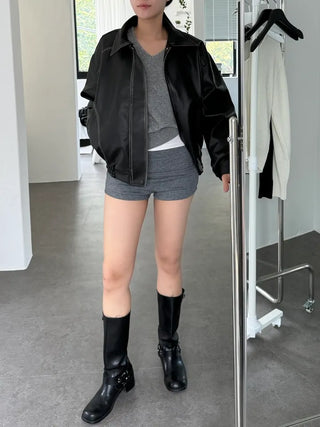 Washed leather jacket, washed vintage garments leather blouson jumper