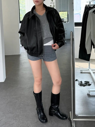 Washed leather jacket, washed vintage garments leather blouson jumper