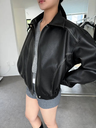 Washed leather jacket, washed vintage garments leather blouson jumper