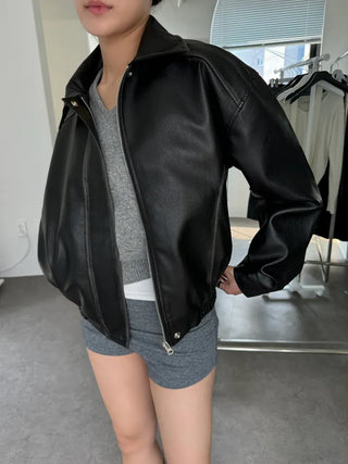 Washed leather jacket, washed vintage garments leather blouson jumper