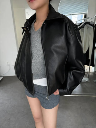 Washed leather jacket, washed vintage garments leather blouson jumper