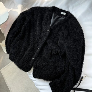 Mohair Oversized Hairy Overfit Fur Cardigan Black