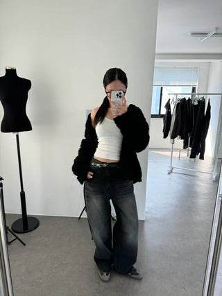 Black Green Teen Wide Denim Pants