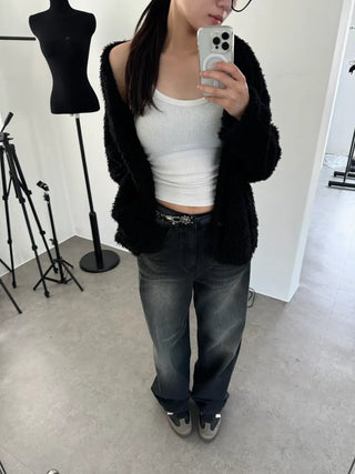 Black Green Teen Wide Denim Pants