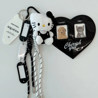 Kitty Black Heart Keychain, Bag Decoration, Back Bag, Key Ring, Cell Phone Charm