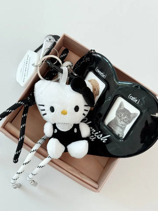 Kitty Black Heart Keychain, Bag Decoration, Back Bag, Key Ring, Cell Phone Charm
