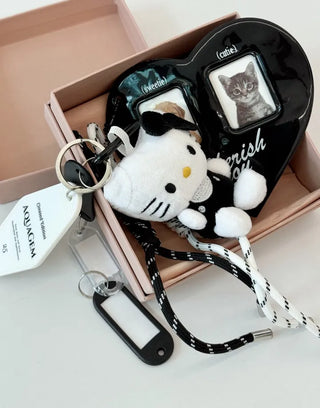 Kitty Black Heart Keychain, Bag Decoration, Back Bag, Key Ring, Cell Phone Charm