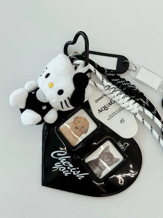 Kitty Black Heart Keychain, Bag Decoration, Back Bag, Key Ring, Cell Phone Charm