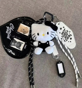 Kitty Black Heart Keychain, Bag Decoration, Back Bag, Key Ring, Cell Phone Charm