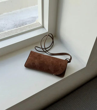 Cowhide suede sunglasses case, leather wallet, card holder, passport pouch