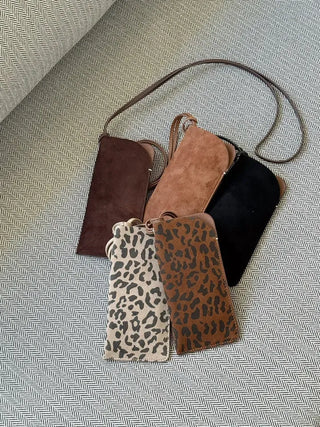 Cowhide suede sunglasses case, leather wallet, card holder, passport pouch