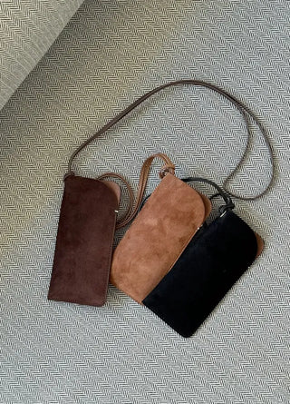 Cowhide suede sunglasses case, leather wallet, card holder, passport pouch