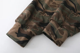 Oversized camouflage military hooded zip-up