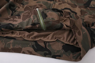 Oversized camouflage military hooded zip-up