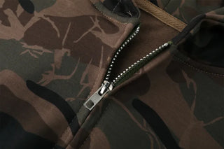 Oversized camouflage military hooded zip-up