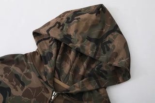 Oversized camouflage military hooded zip-up
