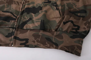 Oversized camouflage military hooded zip-up
