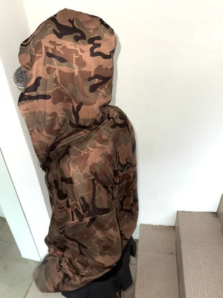 Oversized camouflage military hooded zip-up