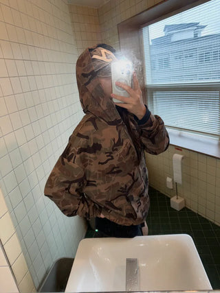 Oversized camouflage military hooded zip-up