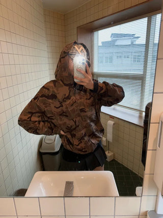 Oversized camouflage military hooded zip-up