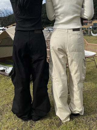 OOTJ/OOT Big Pocket Snap Button Bio-Washed Wide Cargo Pants